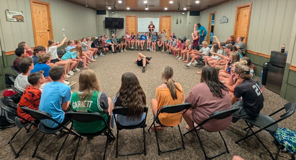 Youth group gathered in a circle at Siloam Baptist Church